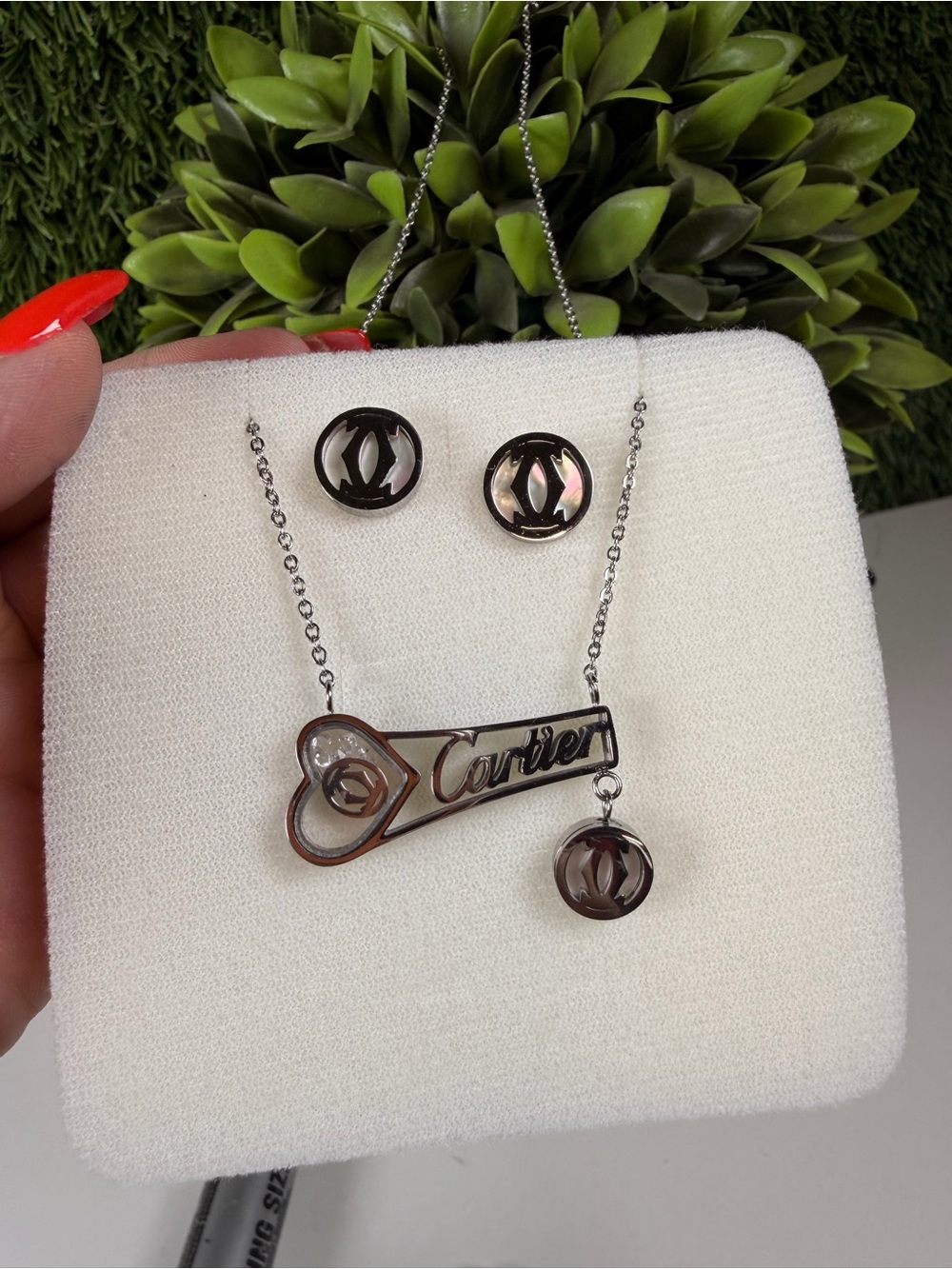 Silver Logo Heart Pendant Necklace with Matching Logo Studs